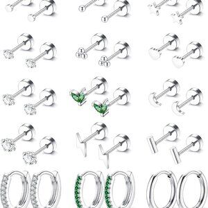 15 Pairs Hypoallergenic Gold & Steel Flat Back Earrings for Sensitive Ears